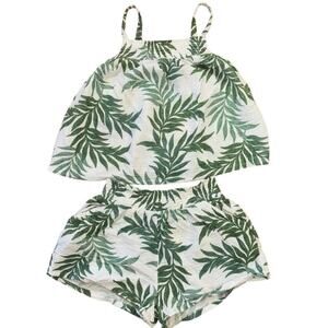 Joyspun 100% Cotton Palm Leaf 2 Piece Set Women’s Sz 4-6 Vacation Beach Costal